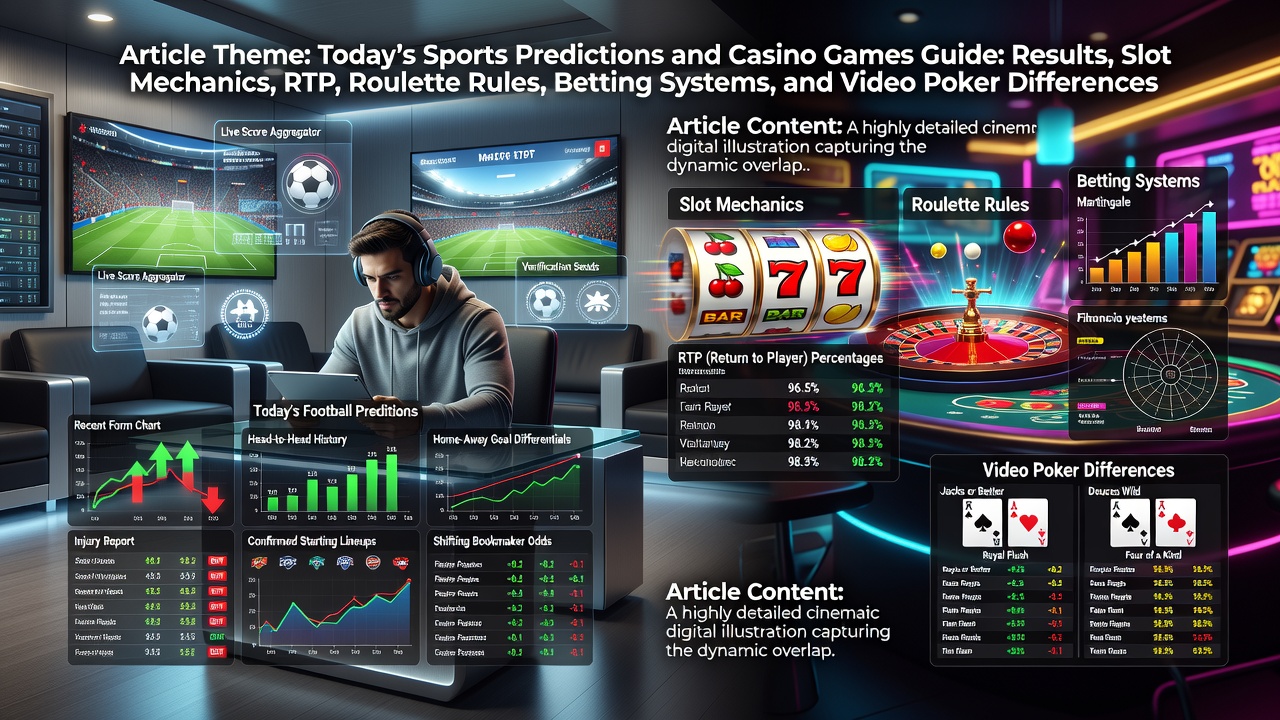 Today's Sports Predictions and Casino Games Guide: Results, Slot Mechanics, RTP, Roulette Rules, Betting Systems, and Video Poker Differences